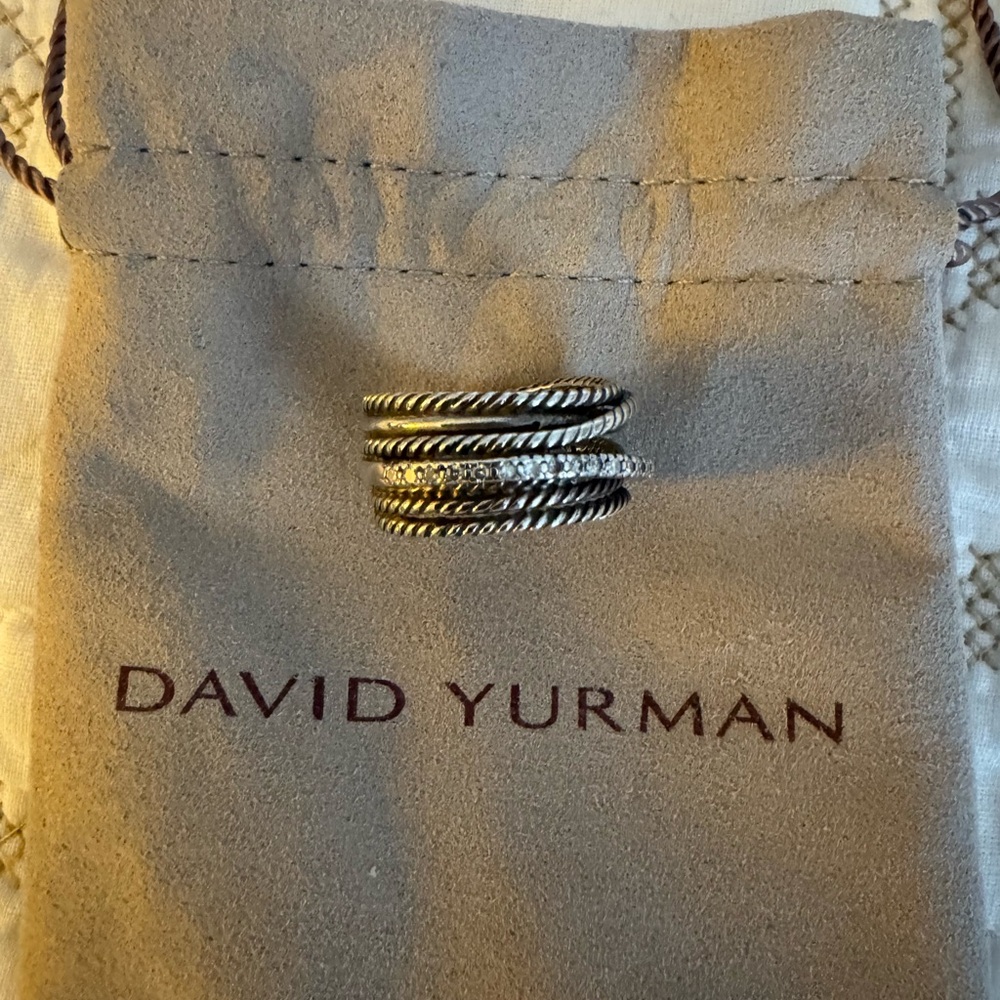 David Yurman Crossover Sterling Silver Twisted ring with diamonds size 8